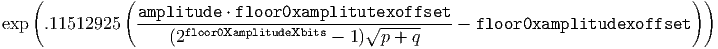     (           (                                                                      ))
                 amplitude   ⋅ floor0xamplitutexoffset
exp   .11512925   ------floor0xamplitudexbits-----√-----------  floor0xamplitudexoffset
                     (2                   - 1)  p + q
      